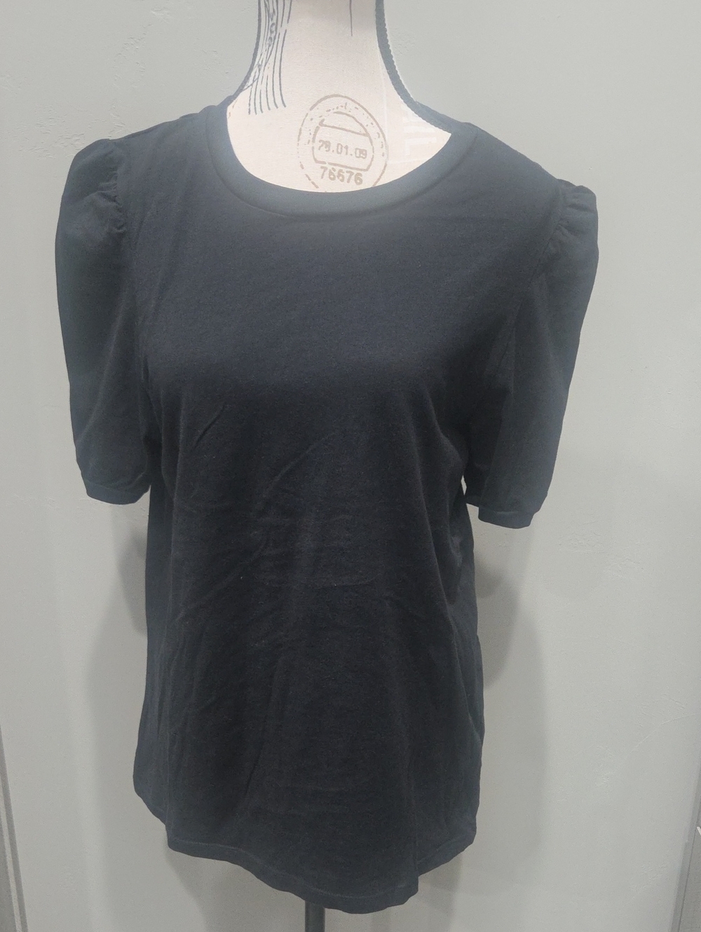 French Connection Black Puff Sleeve Crew Neck Tee